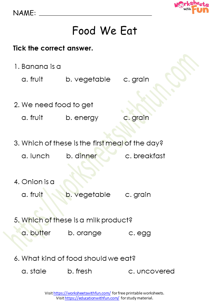 Environmental Science - Class 1: Food We Eat Worksheet 4 | WWF